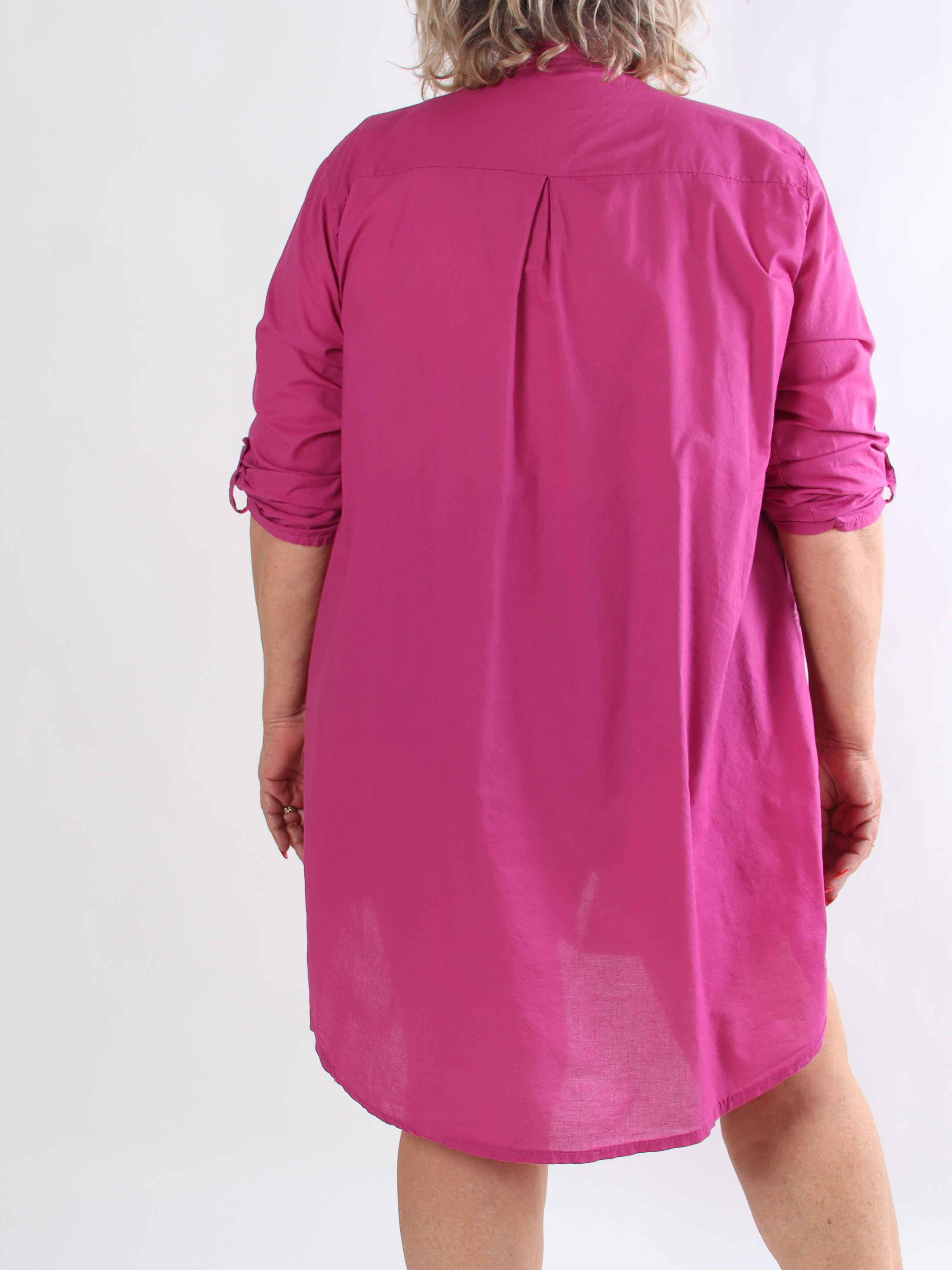 Emerson - Plus size skjortekjole i bomuld med broderet mønster og pailletter